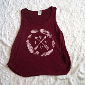 Paper Crane Love Waffle Knit Swing Tank Merlot M